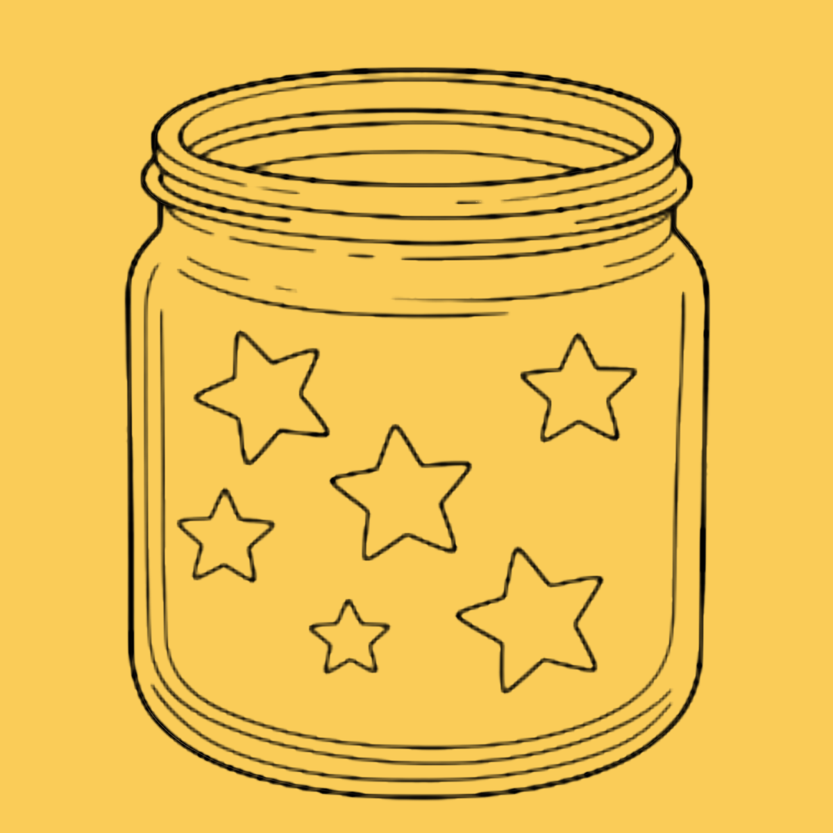 A simple line art image of a glitter jar with stars. 