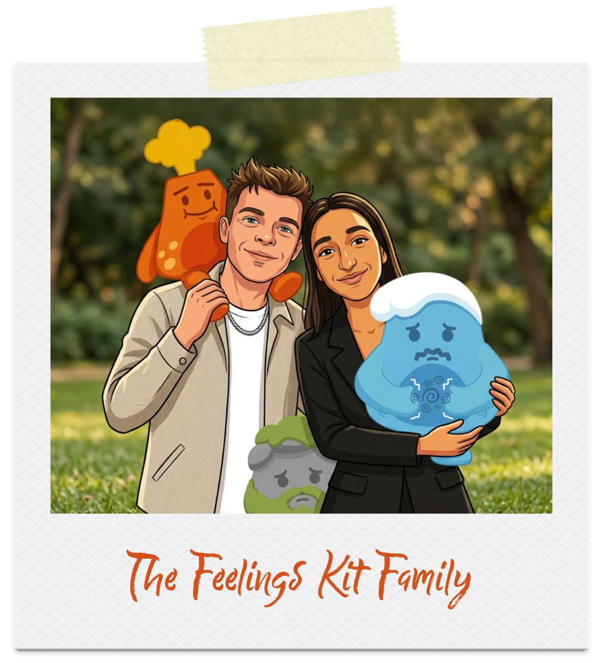 Illustration of Caitlin and Jake with the Anger, Anxiety and Sadness characters