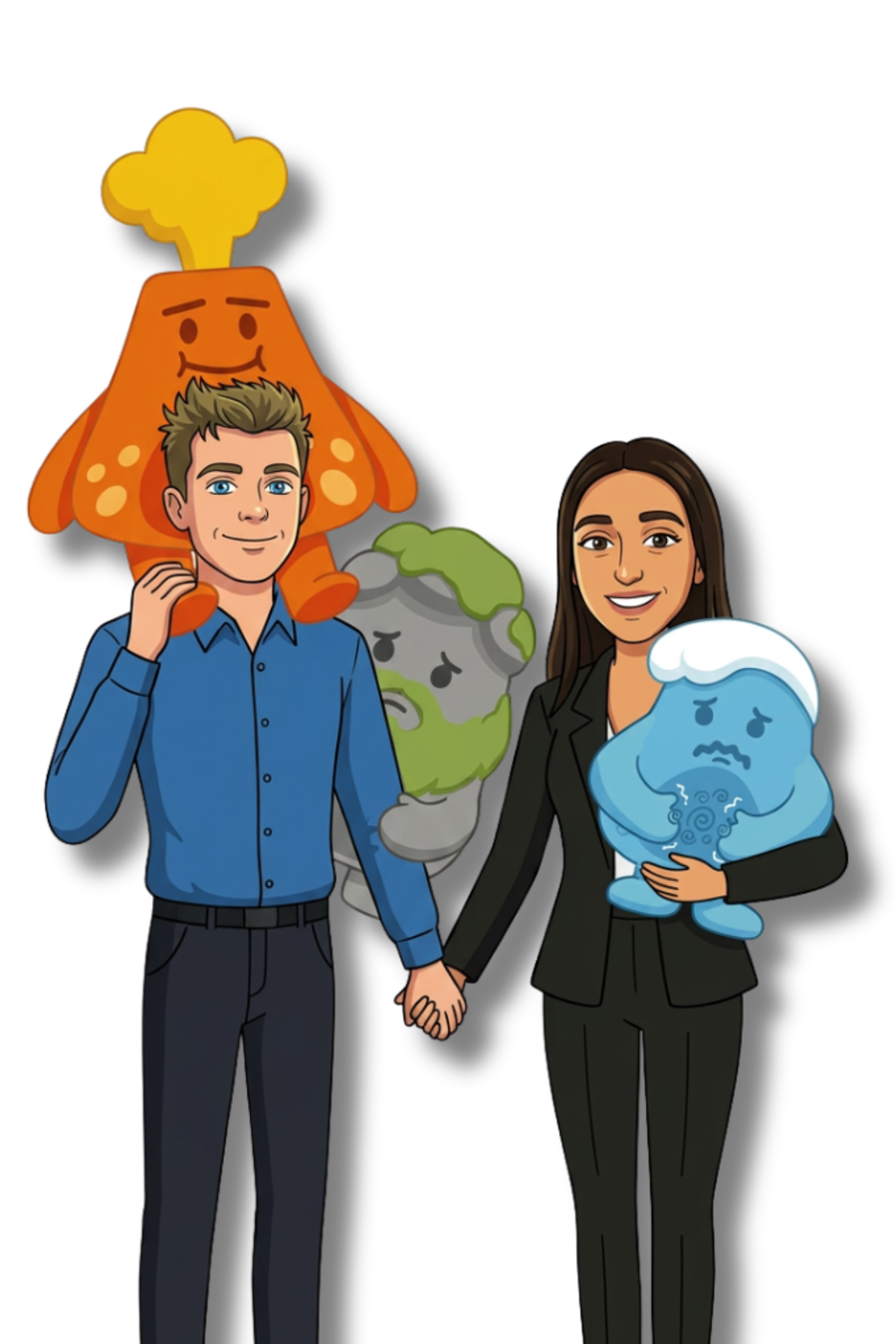 Illustration of the two founders of The Feelings Kit with the feelings characters